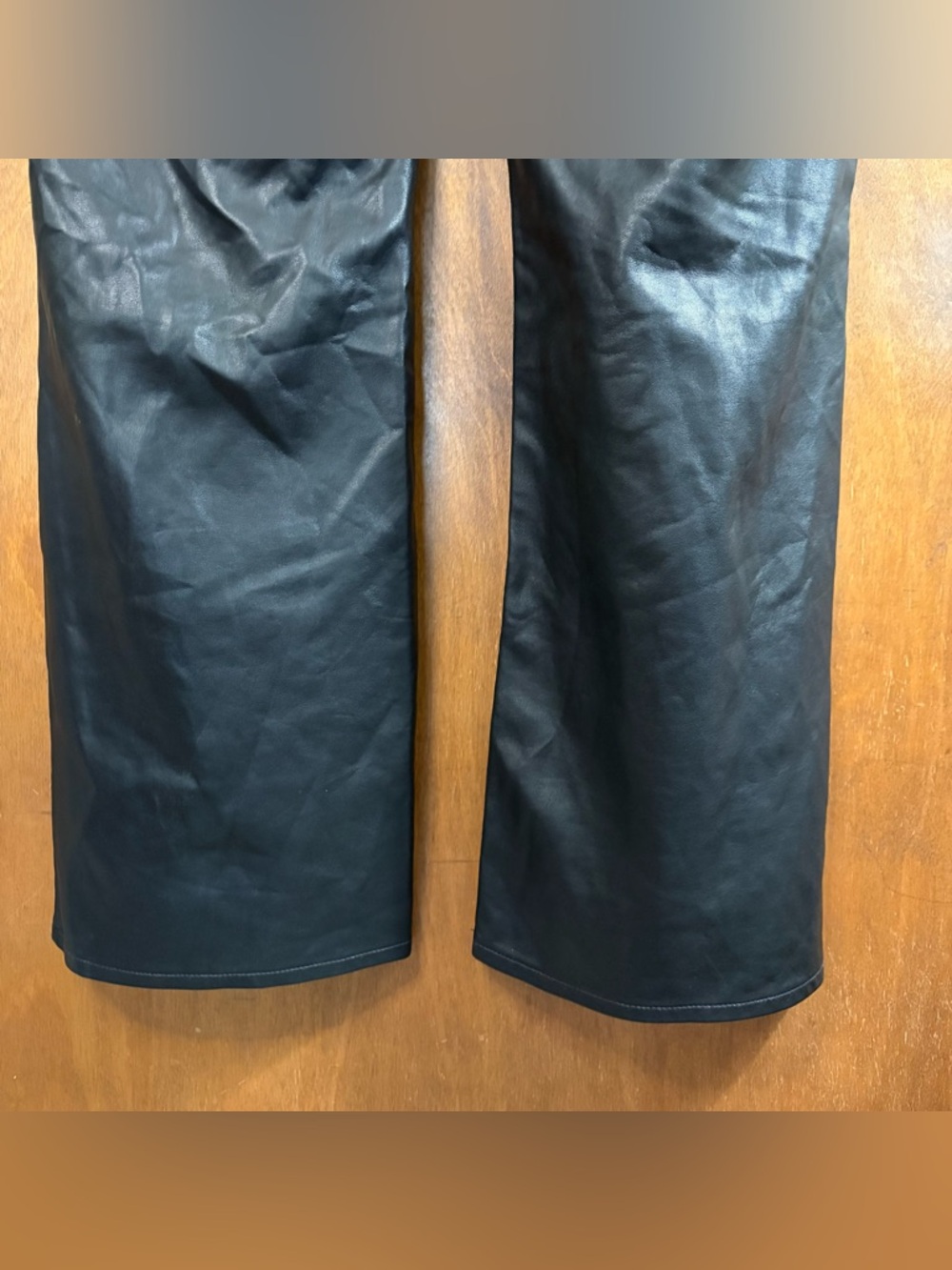 J. Crew Slim Wide Leg Black Faux Leather Pants High Rise 32 TALL Old Money Sleek - Picture 7 of 11